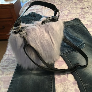 Light Blue Faux Fur Crossbody Bag, Birthday Gift, Festival bag, Upcycled gift, Boho gift, Clothing Gift!