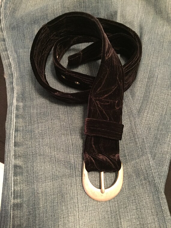 Prestige Velvet Glam Boho belt Made in USA Medium Velvet Fabric Belt, Long, Black on Black Velvet, Silver  main image 3