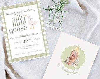 Invitación de cumpleaños de Silly Goose: Plantilla editable de Canva (descarga digital)