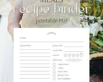 Kit de carpeta de recetas MEALS: Plantillas de recetas imprimibles en blanco (PDF)
