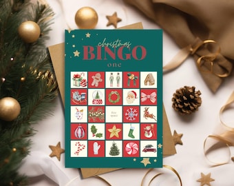 Juego de bingo navideño: Diversión familiar con acuarela vintage (Descarga digital)