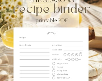 Kit de recetas de temporada: Plantillas de recetas imprimibles en blanco (PDF)