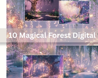 10 Magical Forest Prints Enchanted Forest Digital Papers Fantasy Backgrounds for Junk Journals Whimsical Printable Paper Digital Download