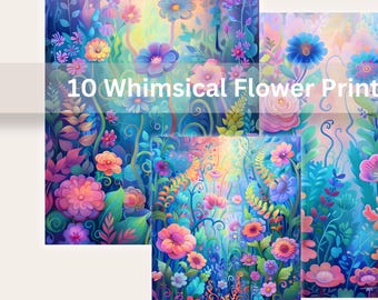 Whimsical Flowers Digital Papers | Fantasy Floral Backgrounds for Junk Journals & Crafts