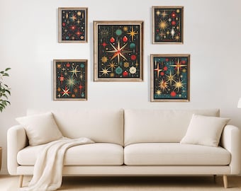 Mid-Century Christmas Art Prints: Atomic Starburst Set (Digital Download)