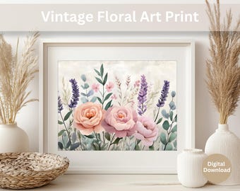 Vintage Peony Flower Print | Cottagecore Botanical Digital Art Download