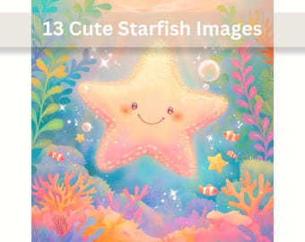 Cute Starfish Clipart Whimsical Starfish Illustrations Ocean Animal Art Printable Starfish Graphics Digital Download JPEG