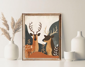 Deer Wall Art | Minimalist Woodland Christmas Printable | Rustic Holiday Digital Download