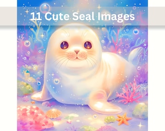 Watercolor Seals Digital Art | Whimsical Ocean Animal Printable | Marine Life Nursery Decor Download