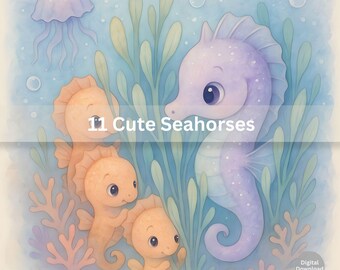 Seahorse Nursery Wall Art Printable – Ocean Animal Decor | Under the Sea Baby Room Print | Cute Sea Creature | Instant Download