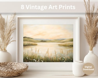 Vintage Landscape Wall Art Set of 8 | Printable Neutral Nature Prints for Home or Office (Digital Download)