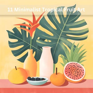 Modern Tropical Fruit Illustrations – 11 Minimalist Digital Art Prints for Wall Decor, Scrapbooking, Planners & Instant Download