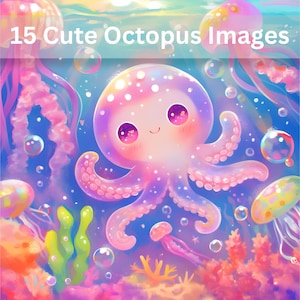 Clipart di polpo stravagante Illustrazione di polpo carino Arte animale dell'oceano Creatura marina stampabile JPEG Sotto il mare Download digitale