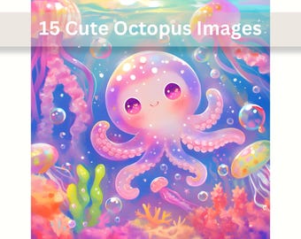 Whimsical Octopus Clipart Cute Octopus Illustration Ocean Animal Art Printable Sea Creature JPEG Under the Sea Digital Download