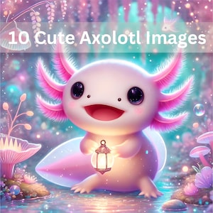10 Süße Axolotl Digitale Downloads Rosa Axolotl Clipart für Junk Journals Scrapbooking Kinder Aufkleber Süße Amphibie PNG Kawaii Axolotl Kunst