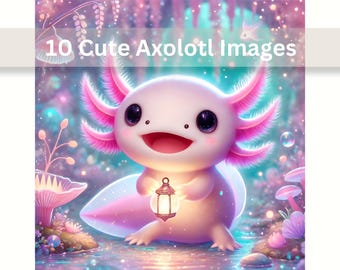 10 Cute Axolotl Digital Downloads Pink Axolotl Clipart for Junk Journals Scrapbooking Kids Stickers Cute Amphibian PNG Kawaii Axolotl Art