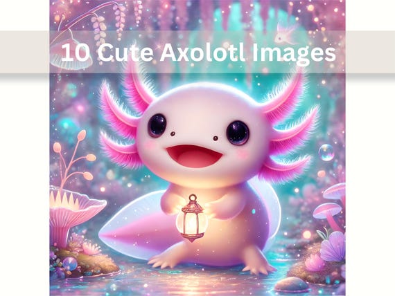 Axolotl JPEG Bundle, 10 Cute Pink Kawaii Axolotl Images for Scrapbooking, Junk Journals & Crafts, Digital Download