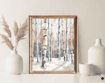 Birch Tree Winter Wall Art | Simple Nordic Forest Print | Minimalist Scandinavian Home Decor