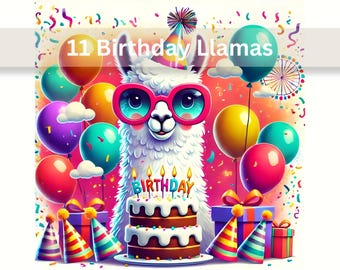 Llama Birthday Clipart | Funny Whimsical Party Animals for Crafts & Scrapbooks