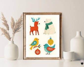 Whimsical Christmas Animal Wall Art | Holiday Printable | Winter Nursery Digital Download