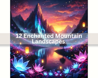 Enchanted Mountains Backgrounds | 12 Whimsical Fantasy Landscapes for Junk Journals, Scrapbooking & Digital Art