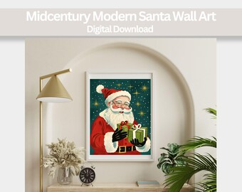 Santa Wall Art, Mid Century Santa Print, Retro Christmas Printable, Nostalgic Holiday Decor Digital Download