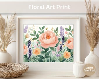 Peony Floral Wall Art | Cottagecore Botanical Print Digital Download