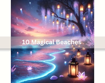 Whimsical Beach Clipart Enchanted Beach Backgrounds 10 Magical Ocean Digital Papers Junk Journal & Scrapbook Printables Instant Download