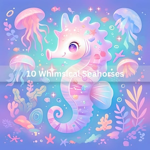 Kawaii Seahorse Clipart – 6 Pastel Ocean Animal PNGs for Sublimation, Kids Crafts, Stickers, Scrapbooking & Printable Art