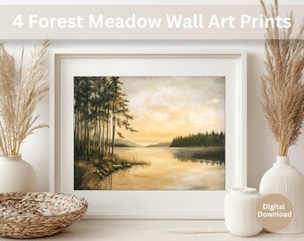 Art mural paysage forestier vintage | Décoration de cabane rustique en téléchargement numérique