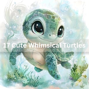 Aquarell Meeresschildkröte Clipart süsse Meeresschildkröten druckbare wunderliche Schildkröte Art Ozeantier digitaler Download Meeresleben niedliche Meeresschildkröten