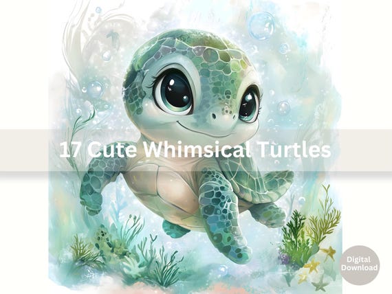 Sea Turtle JPEG Bundle, 17 Watercolor Sea Turtle Images, Cute Baby Turtle Printable for Junk Journals, Scrapbooking & Crafts