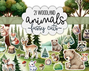 Woodland Animal Clipart Bundle – 21 Forest Fussy Cuts for Junk Journal, Scrapbook, Printable Craft Ephemera JPEG