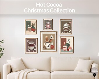 Wandbild-Set für die Kaffeebar (6-teilig), Motive mit heißer Schokolade, Weihnachtsdeko für die Kaffeebar, Hygge-Winterküche (digitaler Download)