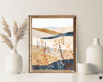 Abstract Wall Art | Modern Landscape Print | Neutral Botanical Decor for Scandinavian Homes