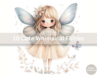 Cute Whimsical Fairy Clipart Watercolor Fairies Digital Download Magical Fairy Junk Journal Cute Fairies Digital Paper Fantasy Art Print