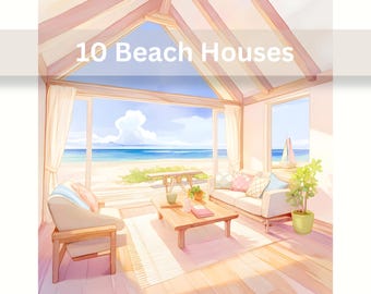 Beach House Watercolor Prints: Cottagecore Coastal Art (Digital Download Set)