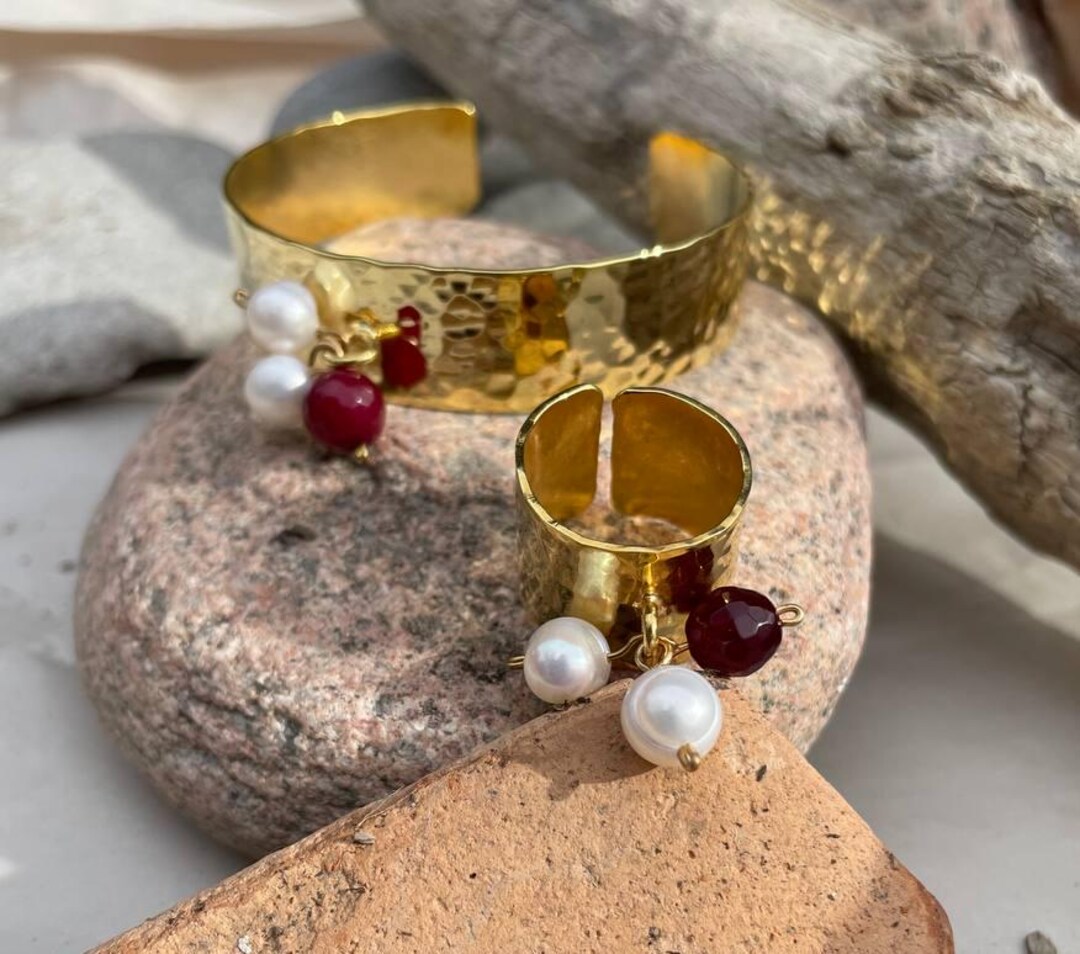 Handmade Gold Tone Bangle and Ring Set | Persian Jewelry - Etsy
