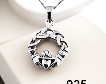 Collana Con Ciondolo A Croce Celtica In Argento Sterling 925 Con Motivo Claddagh, Gioielli Celtici - Italia - Foto 4