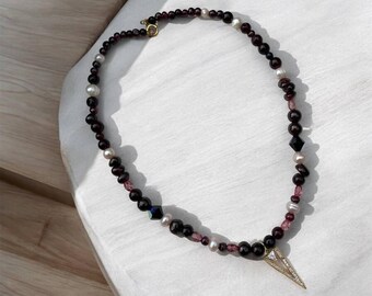 Turkish handmade necklace | Fireball Pearls and Garnet Necklace | hippie | fresh water pearl| BOHEMIAN style |  pendant| Christmas gift