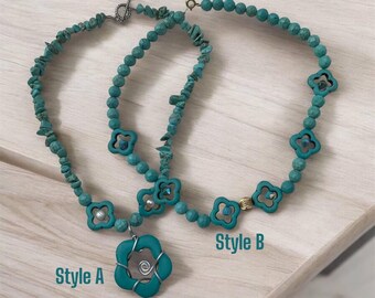 Turquoise Flower Choker | Beaded Gemstone Necklace |Turquoise vintage Necklace | Handmade | hippie | BOHEMIAN style  | women | gift for her