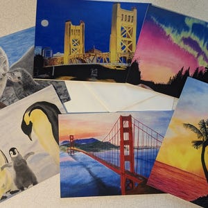 6 Asst Blank Greeting Cards of Original Artwork 5x7&quot; Note Cards with Envelopes