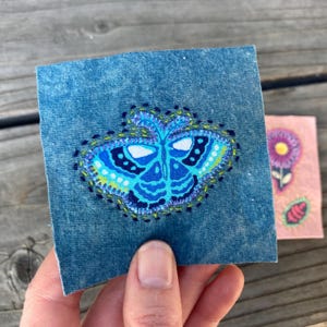 upcycled blue butterfly & purple daisy patch set: hippie fairycore appliques one of a kind ooak