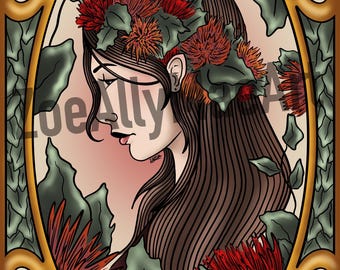 Póster artístico digital hecho a mano con estilo Art Nouveau de otoño