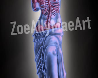 Handgemaakte digitale Venus-skeletposter kunstafdruk