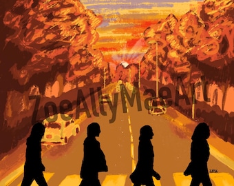 Póster musical digital de Abbey Road de los Beatles, hecho a mano, impresión artística mediana