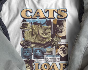 Camiseta divertida con estampado de gato y pan: Camiseta Comfort Colors estilo Y2K, camiseta de película.