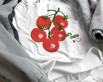 Camiseta con estampado de tomate, serigrafía original, colores cómodos, camiseta de película.