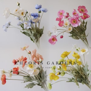 Bouquet di papaveri artificiali a 6 steli, fiori selvatici finti realistici, regalo di fiori selvatici per lei, bouquet di papaveri in seta per la casa