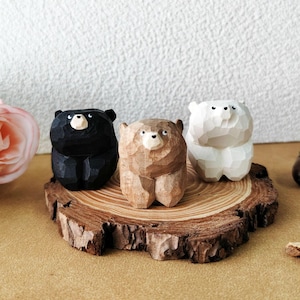 Handmade Wooden Carving Bear Figurines, Wood Bear Figurine, Bear Statue, Wooden Ornaments, Bear Statue, Desk Decor, Animals Lovers Gift